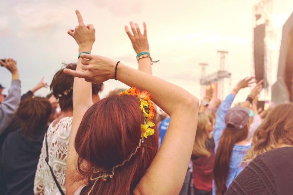 Outdoor music festival crowd