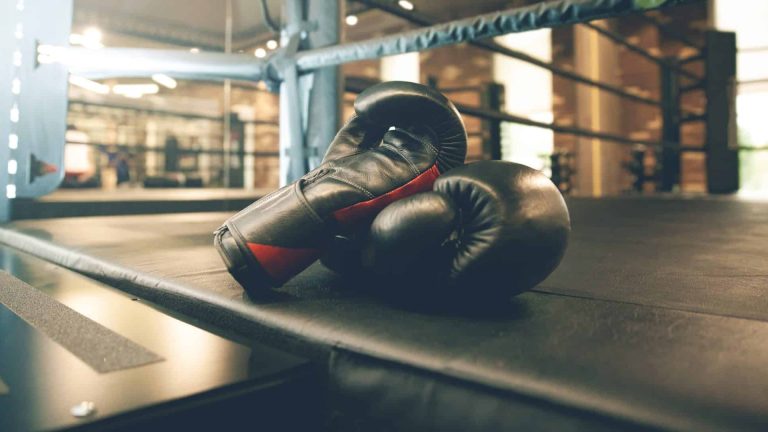 Il y a des gants de boxe sur un ring