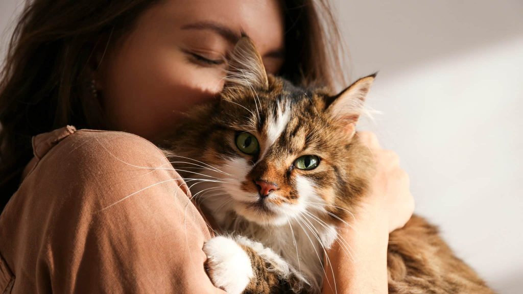 Une femme avec un chat.