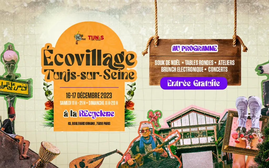 Une affiche pour l'écovillage de la recyclerie le 16 et 17 décembre