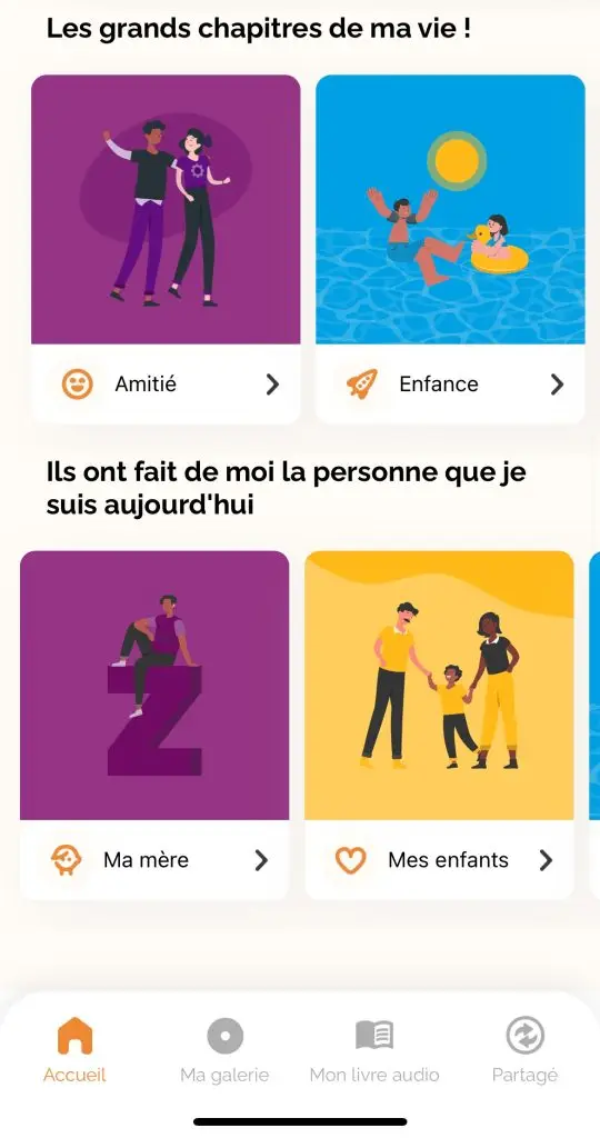 Page d'accueil de l'application YStory