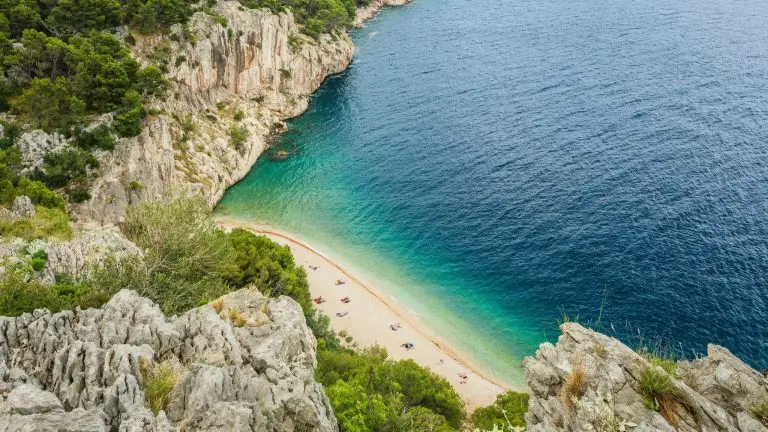 beautiful natural beach beach in Croatia from above